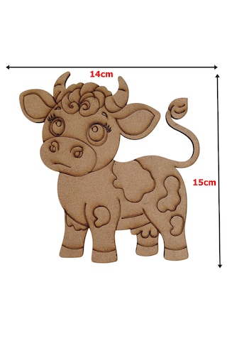 Ahşap Boyanabilir İnek Figürü 15x14 Cm - 3mm Mdf Çiftlik Serisi Eğitici Boyama Seti 10 Adet