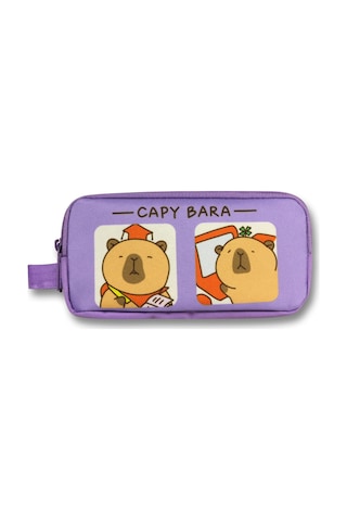 Capybara İki Bölmeli Capybara Baskılı Lila Kız Çocuk Kalem Çantası - 6217