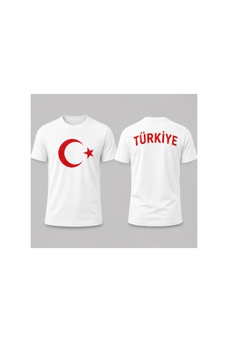 Herkesemoda Türkiye Baskı Detaylı Basic T-shirt Beyaz