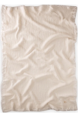 Cigit Dört Kat Püsküllü Müslin Battaniye 80x120 Cm Naturel Krem