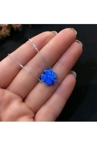 Stela Opal Yonca Gümüş Kolye Mavi