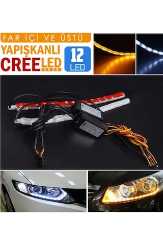 Far İçi Far Üstü Su Geçirmez Kayar Led Sinyalli 12 Led Yapışkanlı