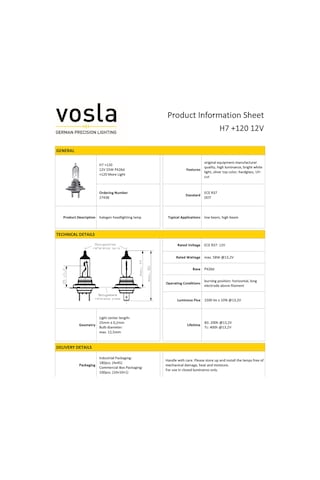 Vosla 12v H7 Ampul 55w +120 Fazla Işık Px26d Vs27438 2 Li