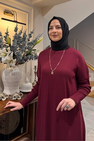 Rabia Şamlı Dora Triko Tunik Bordo Normal