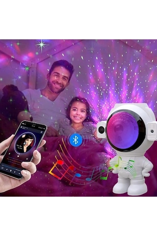 Upway Astronot Bluetooth Hoparlör Galaksi Yıldız Projektör Kumandalı Gece Lambası Beyaz