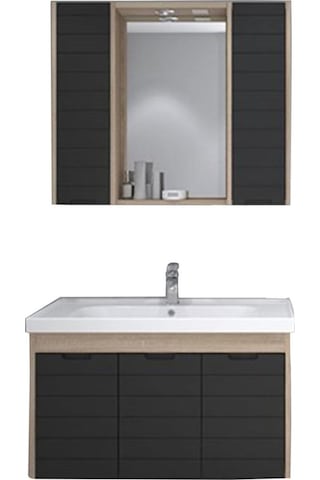 Denko Mostar 90 Cm Mdf Lake Banyo Dolabı Takımı-Siyah Çok Renkli