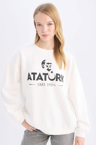 DeFacto Oversize Geniş Kalıp Bisiklet Yaka Atatürk Baskılı Sweatshirt E5447AX24WNWT32