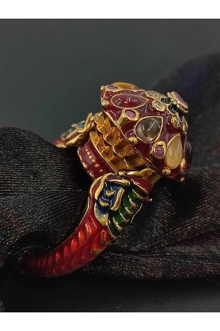 925 Ayar Gümüş Mine İşlem Yüzük 254 Kırmızı