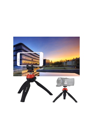Akıllı Telefonlar İçin 360 Derece Top Kafa Ve Telefon Kelepçesi İle Puluz Cep Mini Tripod Dağı Kırmızı