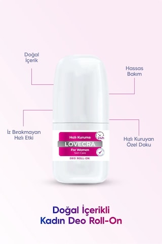 Doğal Kadın Deo Roll On 24 Saat Etkili Terleme Önleyici Ter Kokusuna Karşı Koruma Hassas Cilt 50 Ml