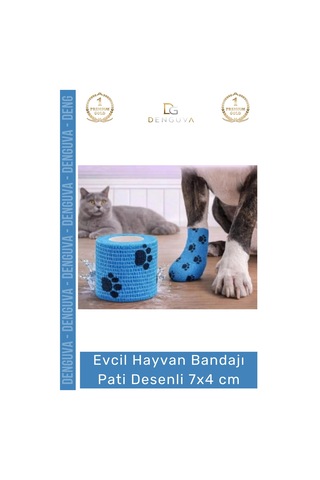 Sargıbandı Pati Desenli Kohezif Bandaj Kedi Köpek Medikal Sargı Bandı Esnek Suya Dayanıklı 7x4 Cm -