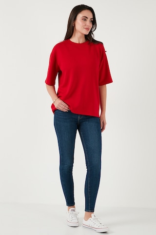Lela Streç Oversize Fit Bisiklet Yaka Bayan T Shirt 5865911 Kırmızı