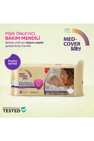 Med-cover Baby Pişik Önleyici Bakım Mendili Pudra Esintisi / 50'li x 3 Avantaj Paketi