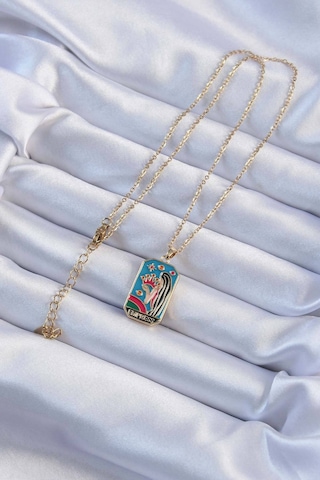 316l Çelik Zincir Altın Renk Taç Ve Kız Figürlü Renkli Mineli Tarot Kolye - Altın