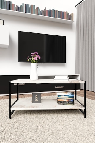 Modern & Şık Orta Sehpa Metal Çerçeve İle Dayanıklı Tasarım, Minimalist Ve Fonksiyonel, Salon ,ofis Beyaz Mermer Desenli