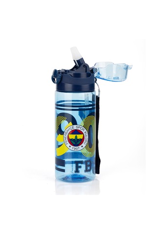 Fenerbahçe Lisanslı 500ml Pipetli Kilitli Kapaklı Mavi Su Matarası - Orijinal Fb Taraftar Suluk Sarı - Lacivert