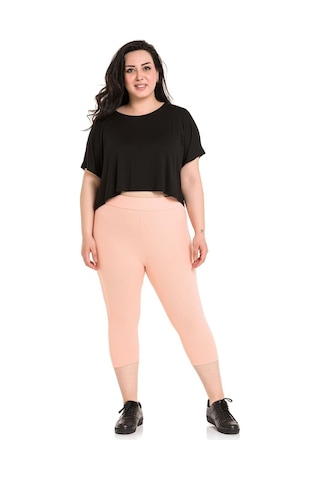 Büyük Beden Fitilli Karyoka Dikişli Diz Altı Somon Tayt