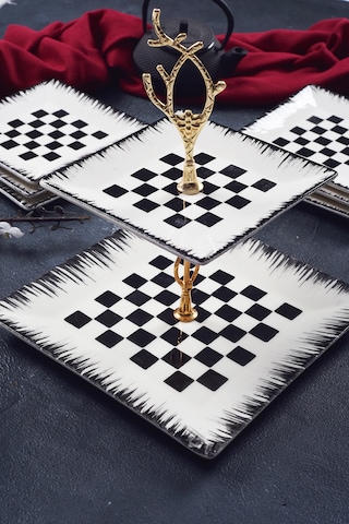 Piatti Naturali Çift Katlı Dama Kurabiyelik Sunum Tabağı Servis Seti İkramlık