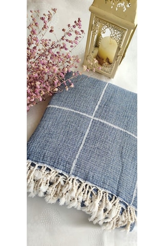Çizgili Çift Kişilik Organik Müslin Pike 185x220cm Oeko-tex Standard 100 Sertifikalı İndigo200 Diğer