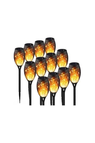 Besthome1 Güneş Enerjili 12 Led Alevli Fener, Otomatik Algılayıcı Çimen Işığı, Bahçe Dekorasyonu