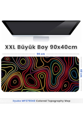 İlyuka Mousepad 90x40cm Büyük Boy Xxl Mp379040 Colored Topography