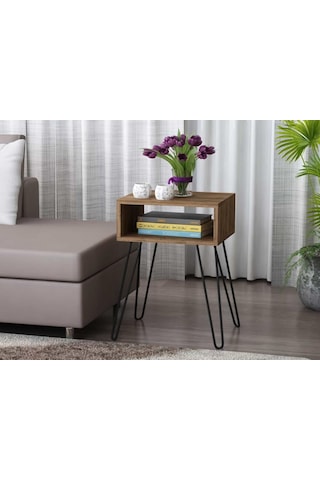 Dekorister Tuana Metal Ayaklı Yan Sehpa Ceviz