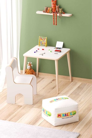 Miracle 3d Çocuk Çalışma Masası Ve Sırt Dayamalı Sandalye Aktivite Masası Beyaz