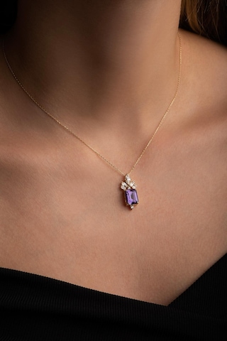 Created Alexandrite Taşlı Clarit Serisi 14 Ayar Sarı Altın Kolye