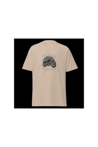 Wildstyle Cafe Racer Full Of Speed Motosiklet Vintage Hız Baskılı Unisex Bisiklet Yaka Pamuklu Tişört - Camel
