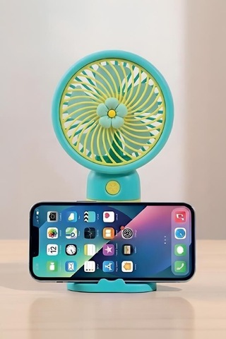 Özel Seri Pratik Stantlı Modern Şarjlı El Vantilatörü Telefon Standlı F62 Yeşil