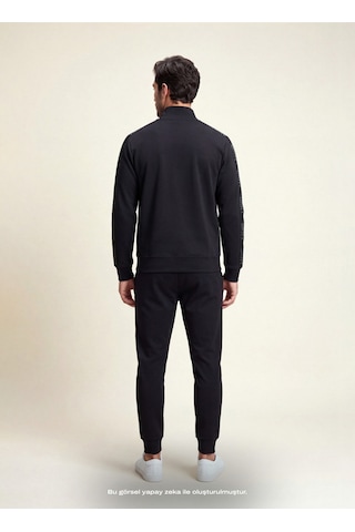 Dkny Dkfw26064-100 Jacquard Sweatshirt Siyah Erkek Bisiklet Yaka Logo Baskılı Sweatshirt