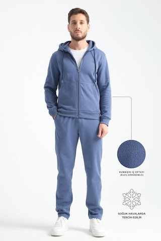 Shooter Sportswear Shooter Erkek Kışlık Eşofman Takımı Thermosoft Teknolojisi İçi Kuzu Görünümlü Regular Kalıp Minimal Logo Kapüşonlu İndigo