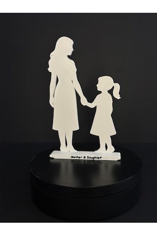 Anne Ve Kız Silüeti Mother & Daughter Dekoratif Obje - Beyaz -
