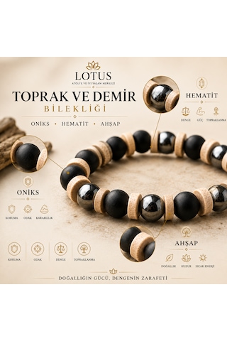 Toprak Ve Demir Premium Bilekliği Oniks, Hematit & Ahşap