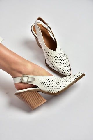 Fox Shoes Y654154703 Beyaz Hakiki Deri Kalın Topuklu Western Ayakkabı
