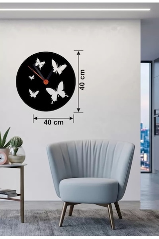 Mey Najmaddin Uçuşan Kelebekler Tasarım Ahşap Duvar Saati - 40x40 Cm Dekoratif Najmaddin Çok Renkli