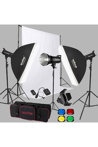 Godox SK400 II W/S 3'lü Paraflaş Set + Seyyar Fon Perde 3x3 Metre