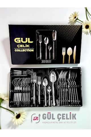 30 Parça 6 Kişilik Çatal Kaşık Seti Taş Model Kutulu 18/0 Kalite Çelik