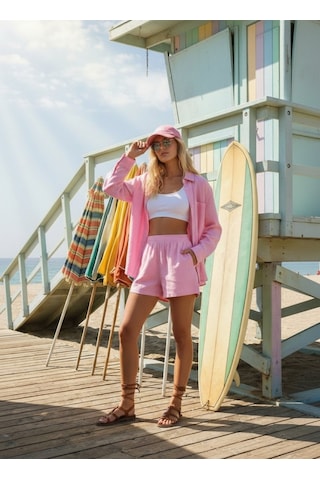 LTB Beli Lastikli Basic Pembe Şort Pembe