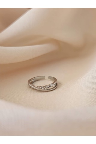 İki Sıralı Çapraz Zirkon Taşlı Ayarlanabilir Silver Gümüş Renkli Yüzük Silver