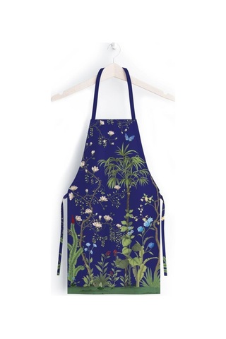 Lacivert Çiçek Detalı Mutfak Önlüğü Keten Kumaş, Uluslararası Yıkama Ve Solmama Sertifikası Çok Renkli