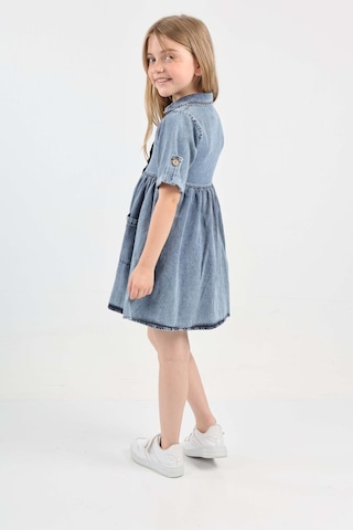 Kız Çocuk Çift Cepli/düğme Kapamalı Jean Elbise 12199 Mavi