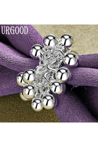 925 Ayar Gümüş Moda Üzüm Boncuklu Yüzük Parti Hediye Romantik Takı 10