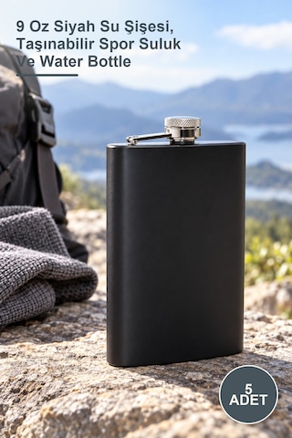 5 Adet Matara 9 Oz Siyah Su Şişesi, Taşınabilir Spor Suluk Ve Water Bottle Diğer