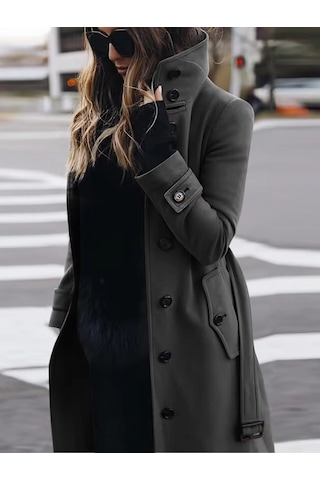 Kadın Sonbahar Ve Kış Büyük Beden Paltoları Koyu Gri