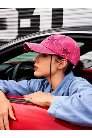 Valkyrie Vintage Pembe Yıldız Nakışlı Şapka Unisex Eskitme Baseball Cap Ayarlanır Pamuk Günlük Şapka