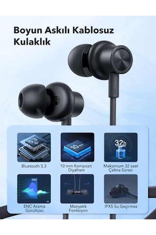 Enc Mikrofonlu Mıknatıslı Boyun Askılı Bluetooth Kulaklık Ipx5 5.2 Bt Tdrtr