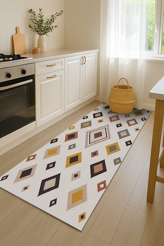 Turkıshrug Kıngdom Çok Renkli Dijital Baskılı Halı Modern Kilim Desenli Tasarım