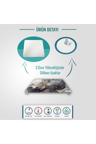 Decorıta Cam Sunum Standı Stark Mermer Görünümlü 29Cm X 34Cm