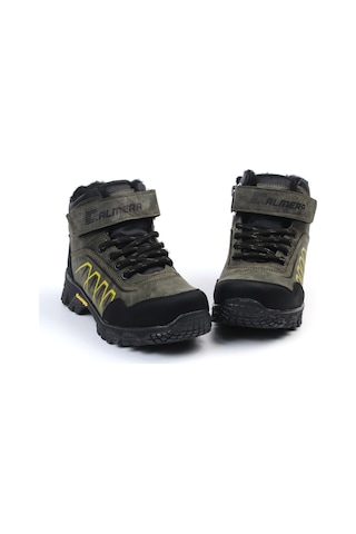 Unisex Çocuk Haki Siyah İçi Kürklü Kışlık Termo Taban Suya Soğuğa Dayanıklı Günlük Rahat Outdoor Bot Haki